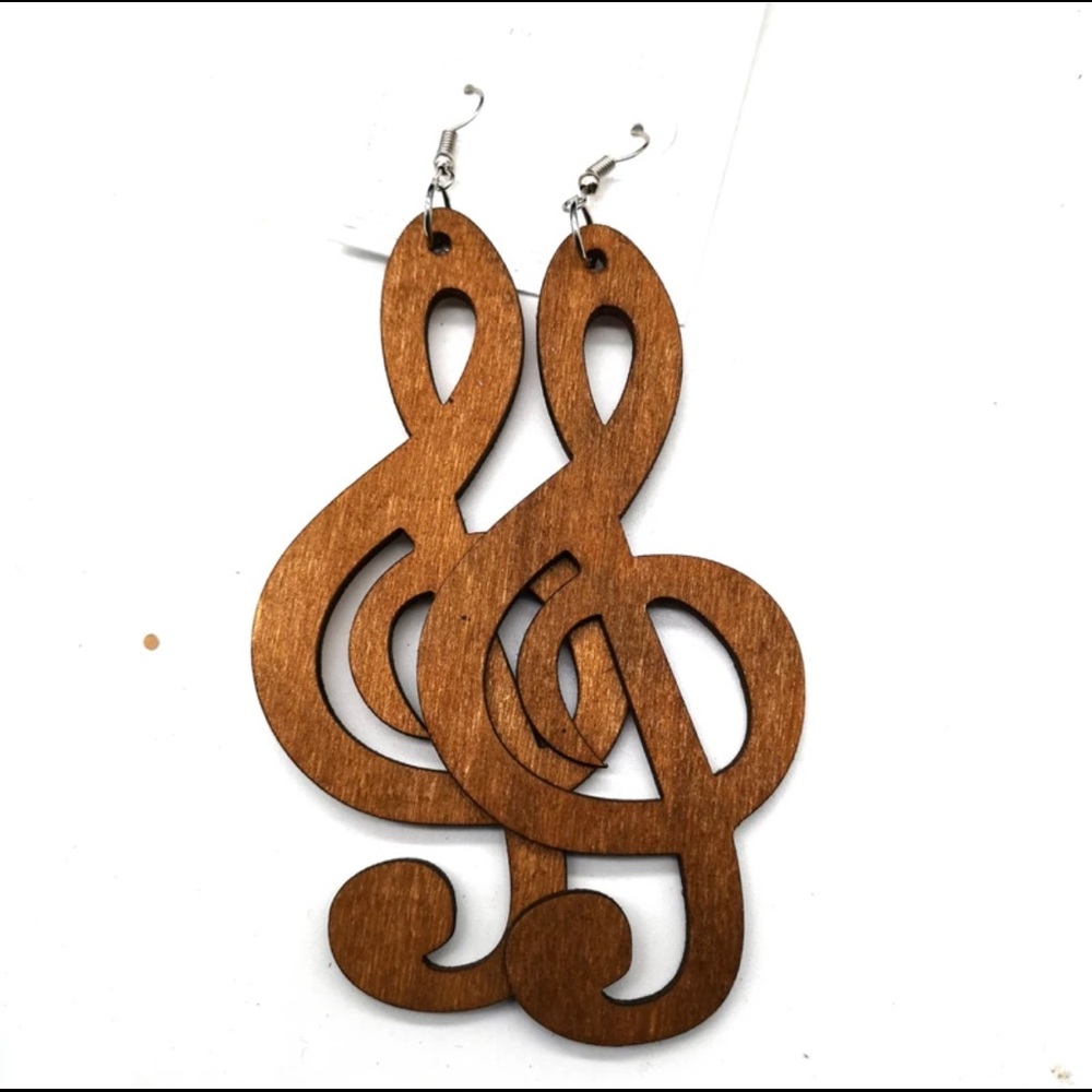 Treble clef wooden Music Note earrings